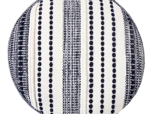 18" Blue Cotton Cylinder Striped Pouf Ottoman
