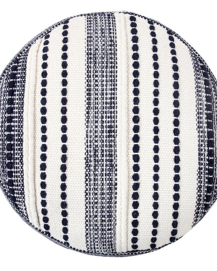 18" Blue Cotton Cylinder Striped Pouf Ottoman