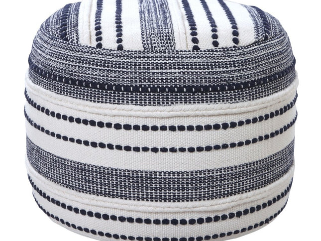 18" Blue Cotton Cylinder Striped Pouf Ottoman