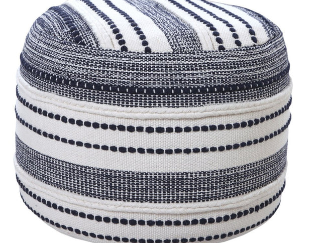 18" Blue Cotton Cylinder Striped Pouf Ottoman