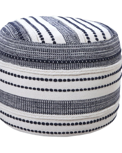 18" Blue Cotton Cylinder Striped Pouf Ottoman