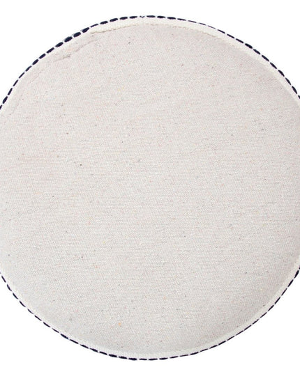 18" Blue Cotton Cylinder Striped Pouf Ottoman