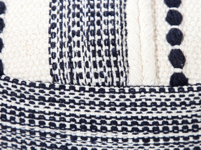 18" Blue Cotton Cylinder Striped Pouf Ottoman