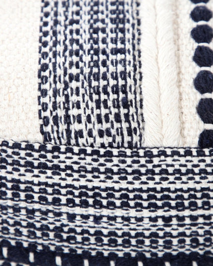 18" Blue Cotton Cylinder Striped Pouf Ottoman