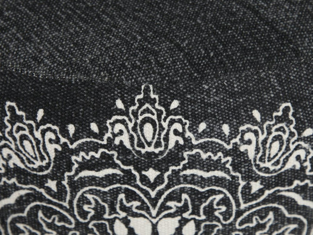 18" Black Cotton Cylinder Medallion Pouf Ottoman