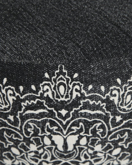 18" Black Cotton Cylinder Medallion Pouf Ottoman