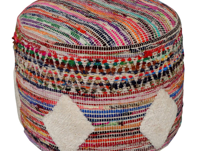 18" Rainbow Cylinder Geometric Pouf Ottoman
