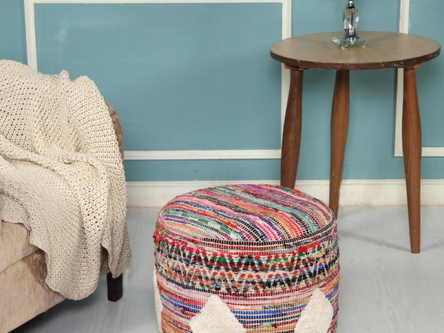 18" Rainbow Cylinder Geometric Pouf Ottoman