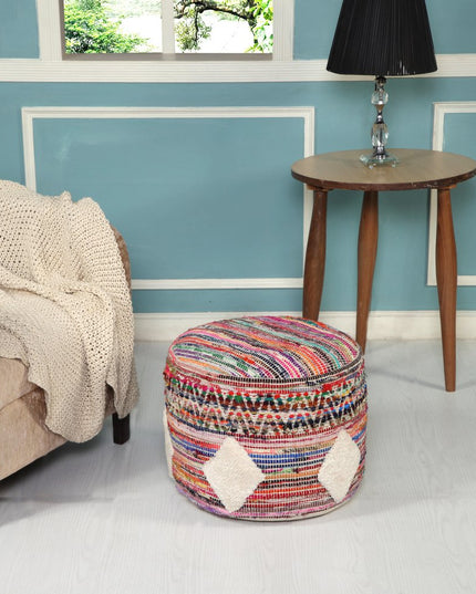 18" Rainbow Cylinder Geometric Pouf Ottoman