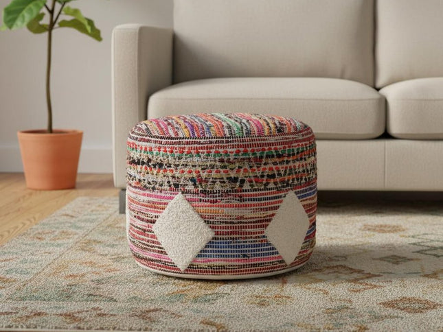 18" Rainbow Cylinder Geometric Pouf Ottoman