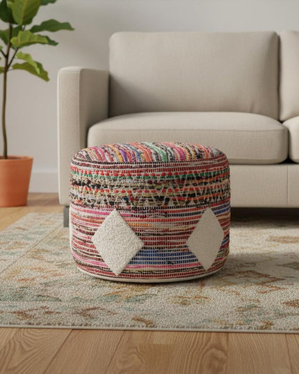 18" Rainbow Cylinder Geometric Pouf Ottoman