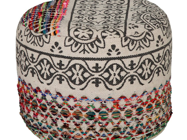 18" Rainbow And Gray Cylinder Geometric Pouf Ottoman