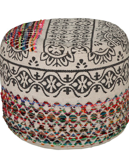 18" Rainbow And Gray Cylinder Geometric Pouf Ottoman
