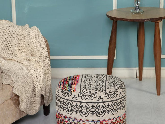 18" Rainbow And Gray Cylinder Geometric Pouf Ottoman