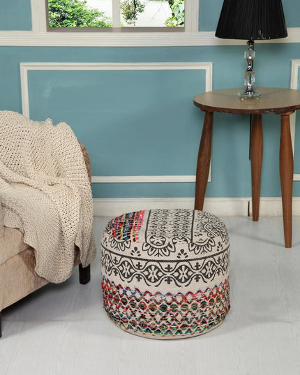 18" Rainbow And Gray Cylinder Geometric Pouf Ottoman