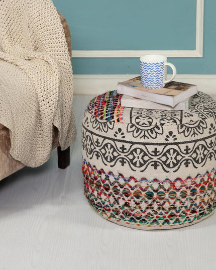 18" Rainbow And Gray Cylinder Geometric Pouf Ottoman