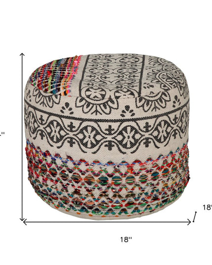 18" Rainbow And Gray Cylinder Geometric Pouf Ottoman