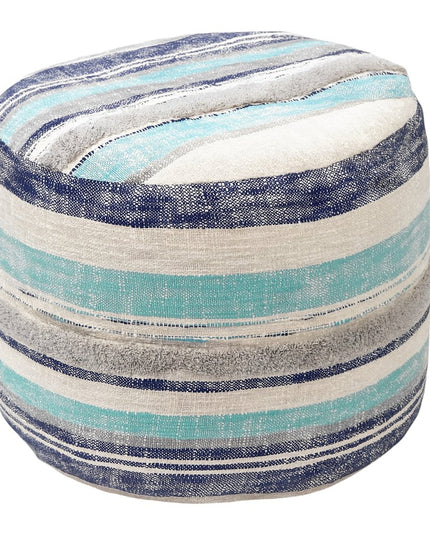 18" Blue Cotton Cylinder Striped Pouf Ottoman
