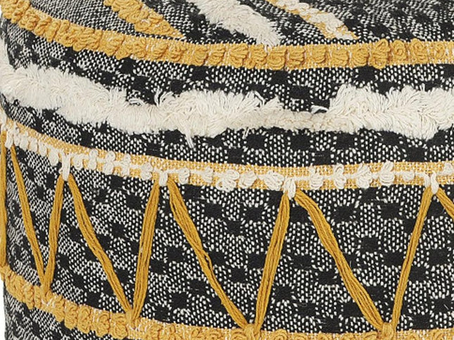 18" Black Cotton Cylinder Striped Pouf Ottoman