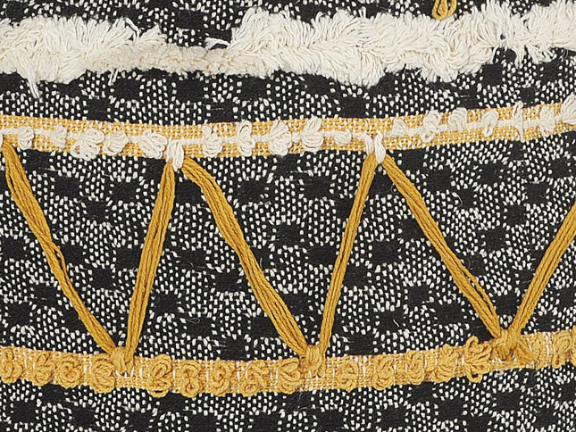 18" Black Cotton Cylinder Striped Pouf Ottoman