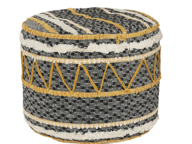 18" Black Cotton Cylinder Striped Pouf Ottoman