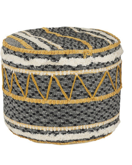 18" Black Cotton Cylinder Striped Pouf Ottoman