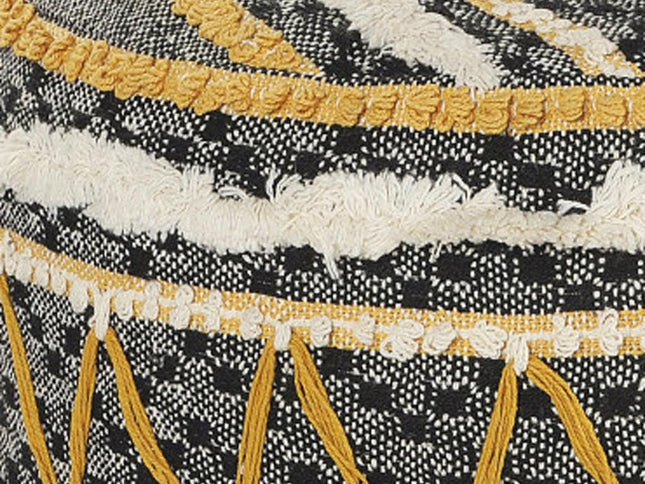 18" Black Cotton Cylinder Striped Pouf Ottoman