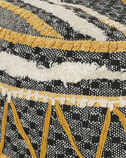 18" Black Cotton Cylinder Striped Pouf Ottoman