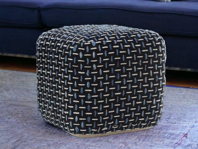 16" Black Fabric Geometric Pouf Ottoman