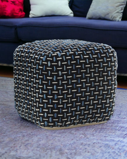16" Black Fabric Geometric Pouf Ottoman