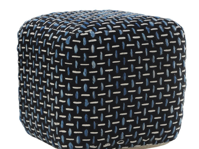 16" Black Fabric Geometric Pouf Ottoman