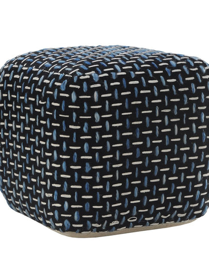 16" Black Fabric Geometric Pouf Ottoman