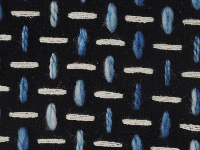 16" Black Fabric Geometric Pouf Ottoman