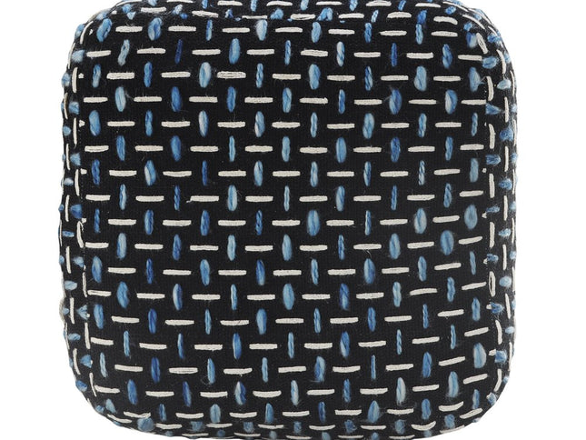 16" Black Fabric Geometric Pouf Ottoman
