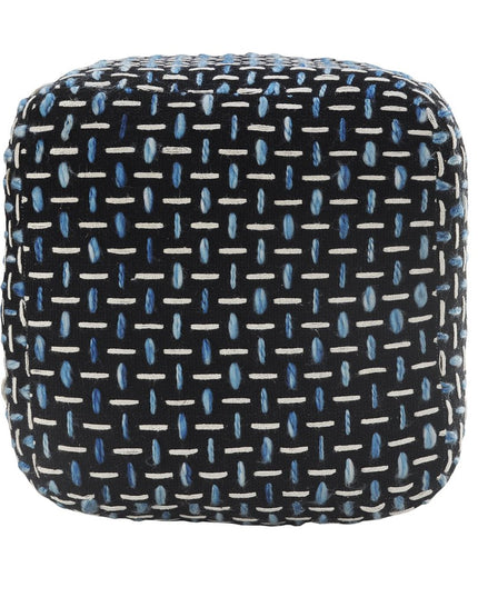 16" Black Fabric Geometric Pouf Ottoman