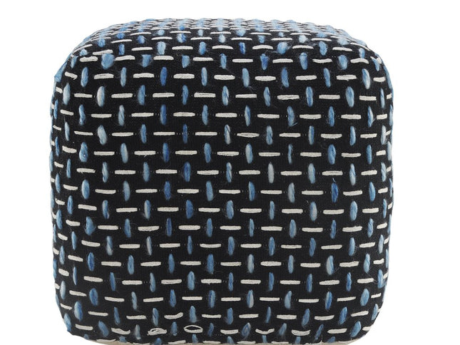 16" Black Fabric Geometric Pouf Ottoman