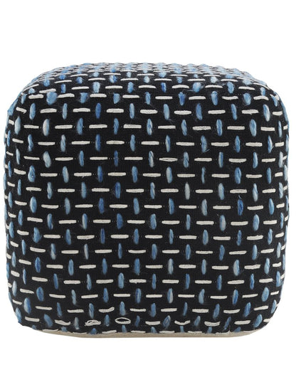 16" Black Fabric Geometric Pouf Ottoman