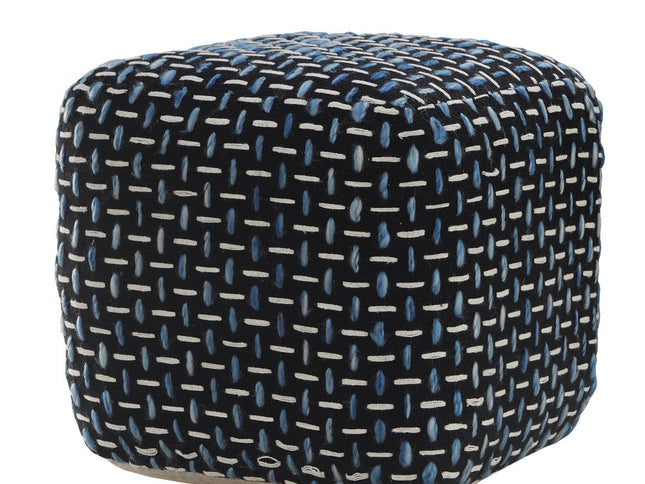 16" Black Fabric Geometric Pouf Ottoman