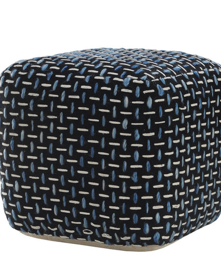 16" Black Fabric Geometric Pouf Ottoman