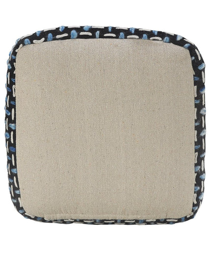 16" Black Fabric Geometric Pouf Ottoman