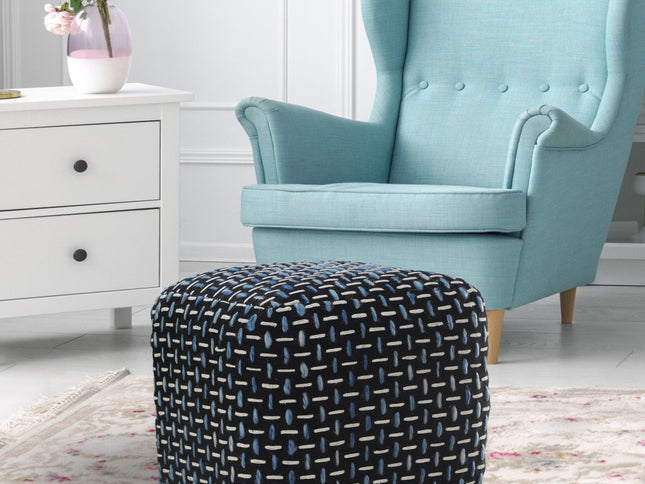 16" Black Fabric Geometric Pouf Ottoman