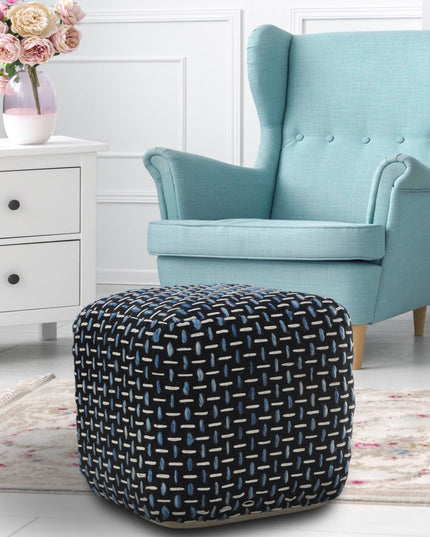 16" Black Fabric Geometric Pouf Ottoman