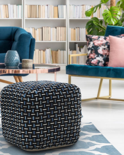 16" Black Fabric Geometric Pouf Ottoman