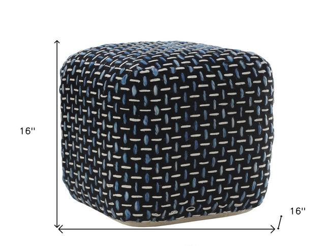 16" Black Fabric Geometric Pouf Ottoman