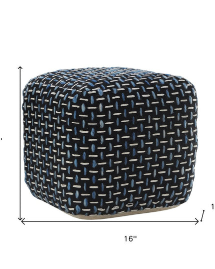 16" Black Fabric Geometric Pouf Ottoman