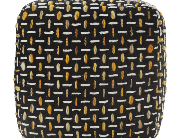 16" Black Fabric Geometric Pouf Ottoman