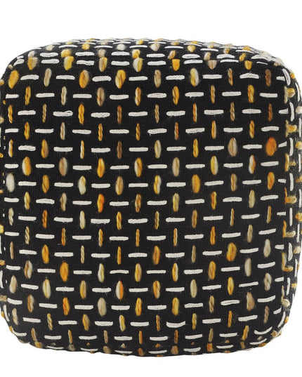 16" Black Fabric Geometric Pouf Ottoman