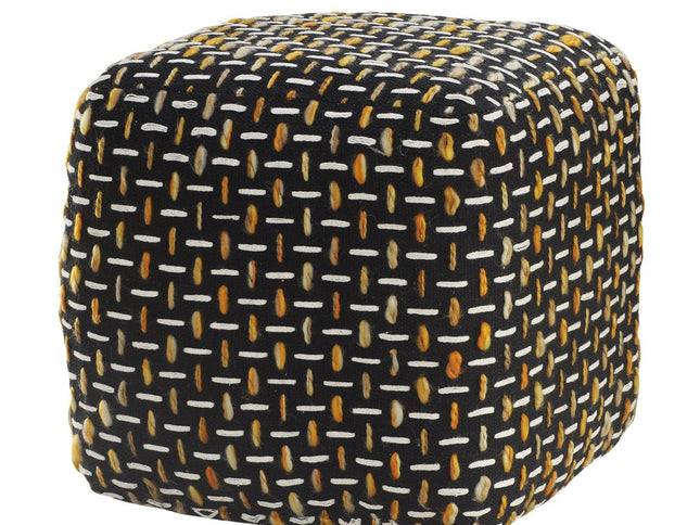 16" Black Fabric Geometric Pouf Ottoman