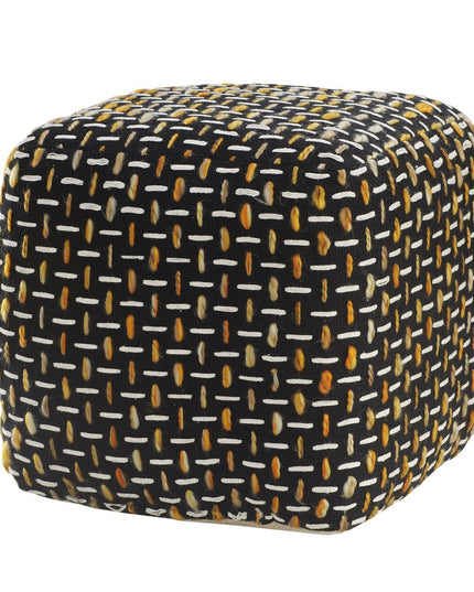 16" Black Fabric Geometric Pouf Ottoman