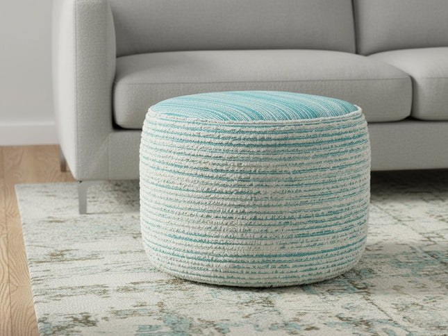 18" Pink Fabric Cylinder Striped Pouf Ottoman